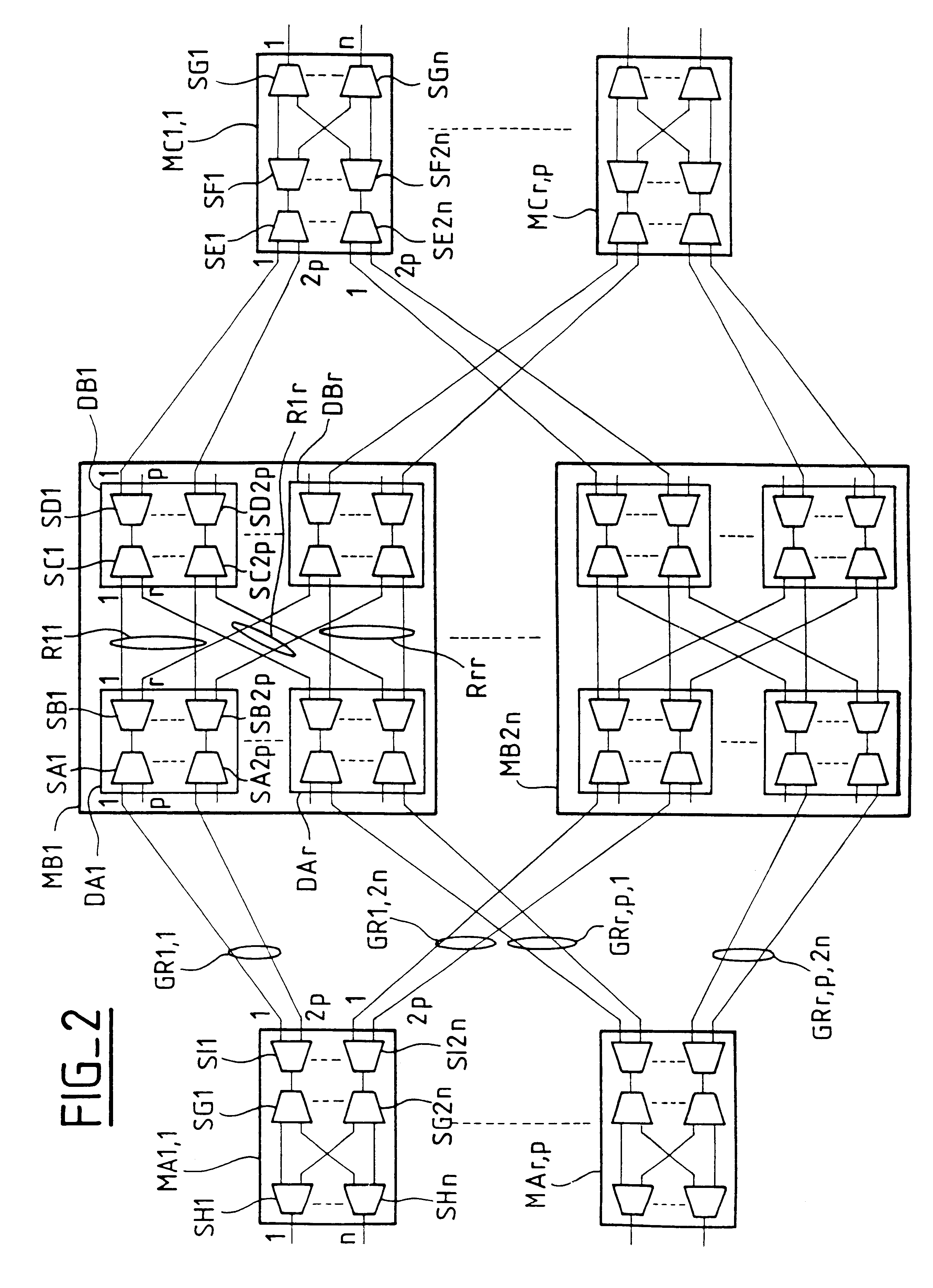 Switch modules, a switch matrix including such modules, and a non-blocking modular switch network including such a matrix
