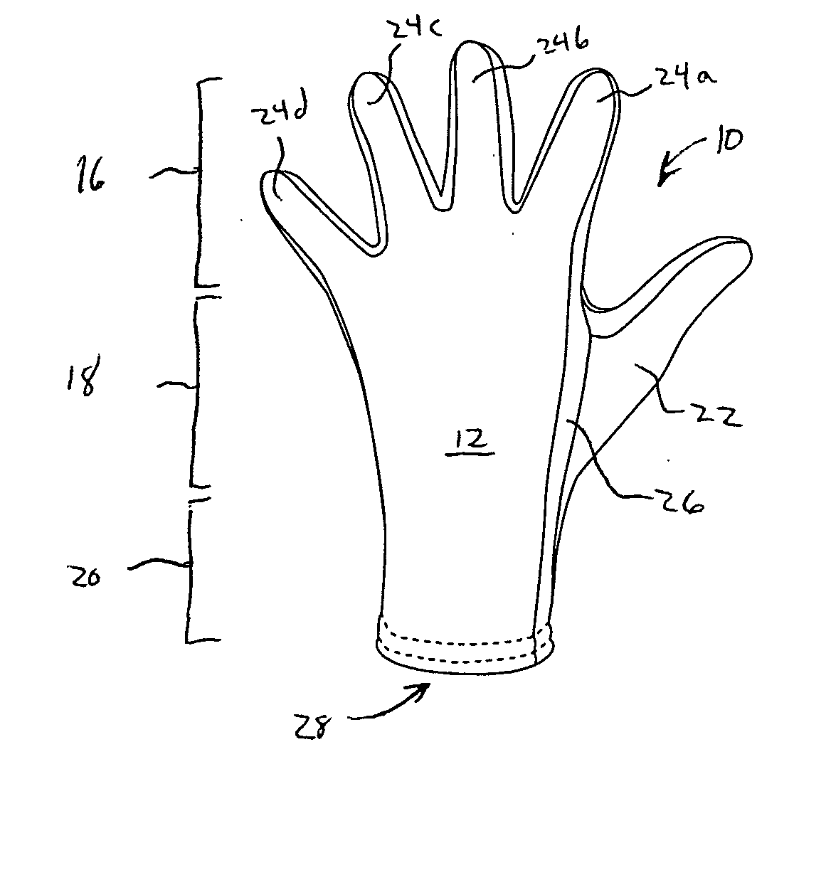 Fourchette for stretchable gloves