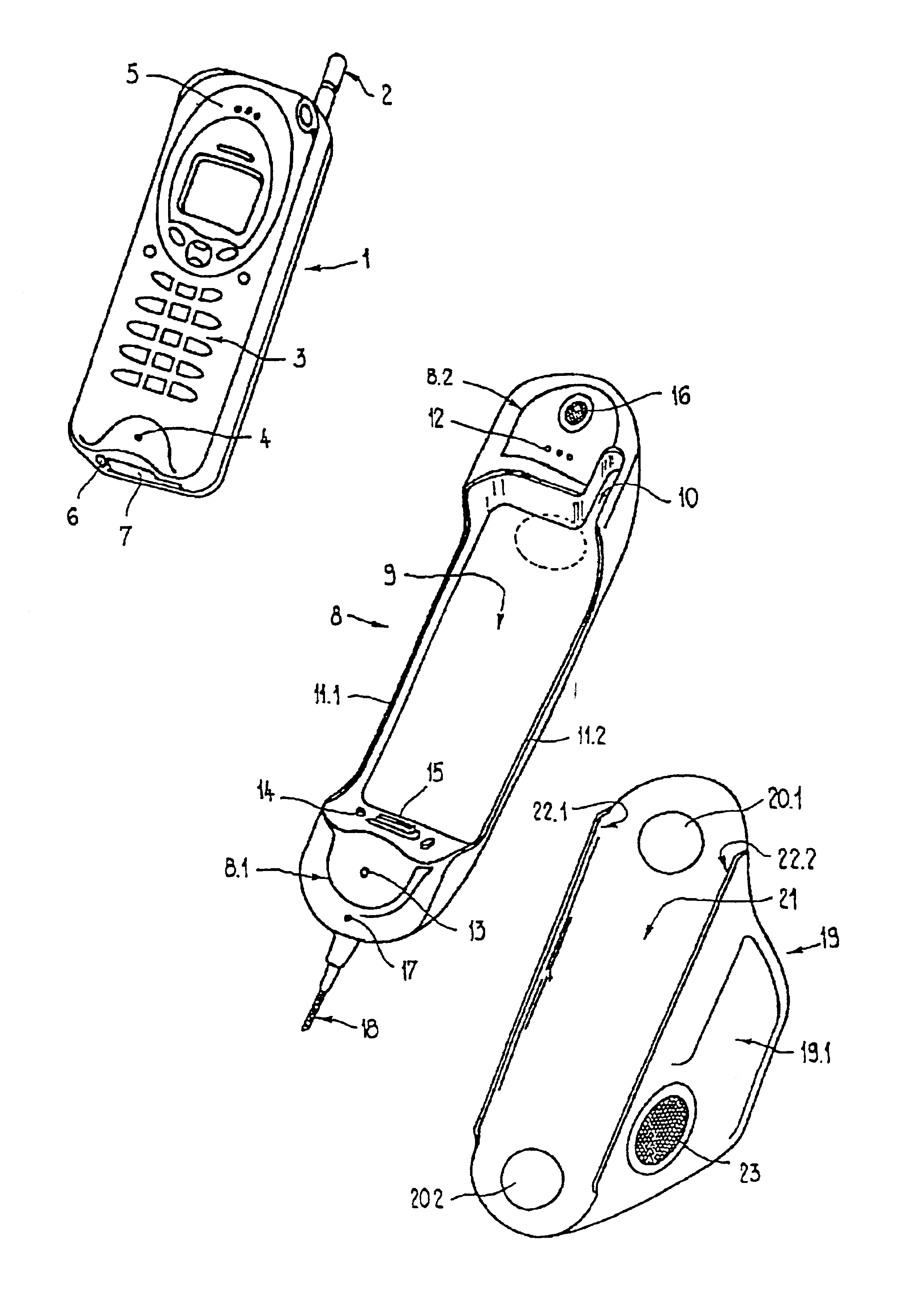 Telephone set with a handset having a mouthpiece and/or an earpiece