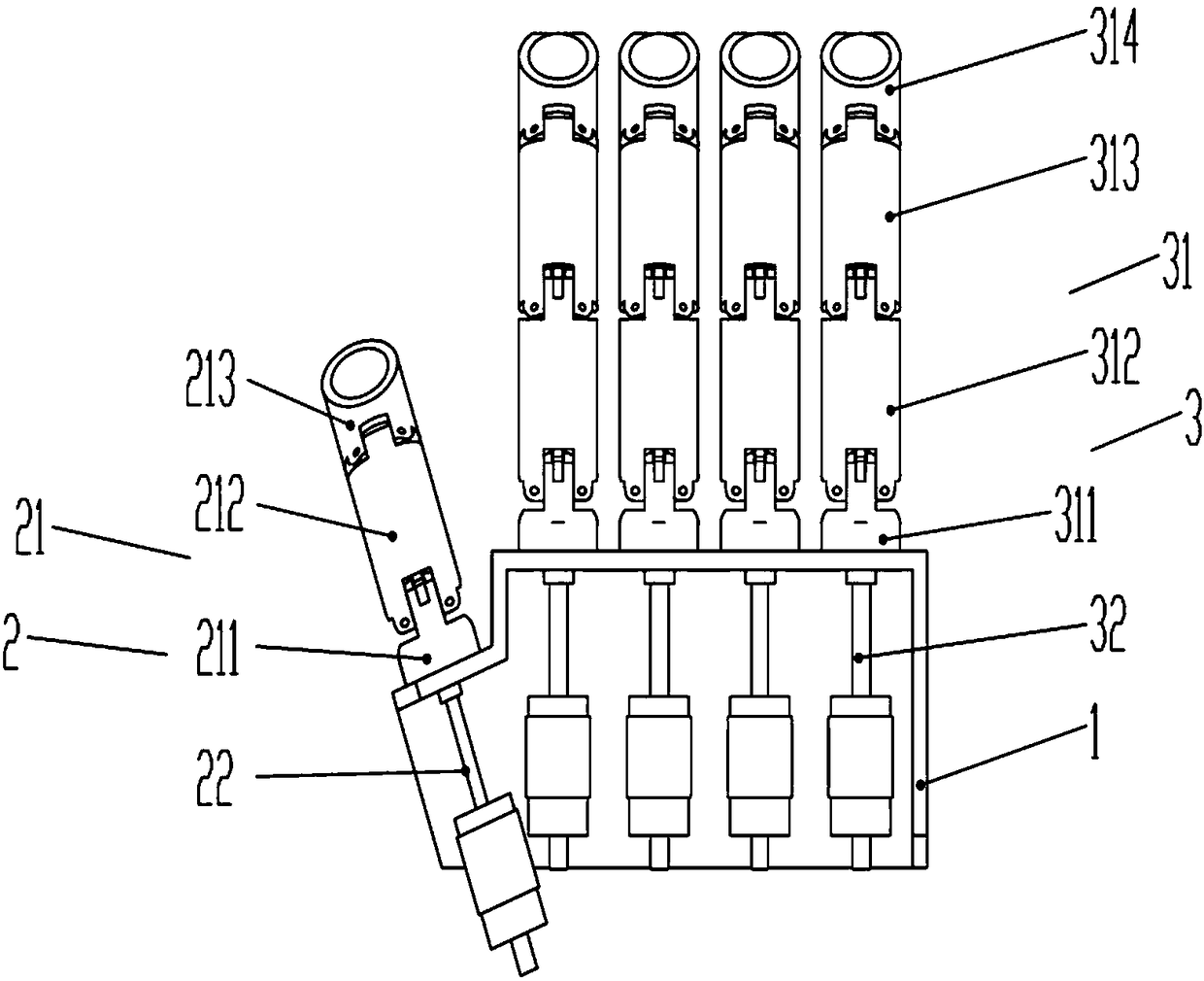 Tendon type bionic finger device of robot