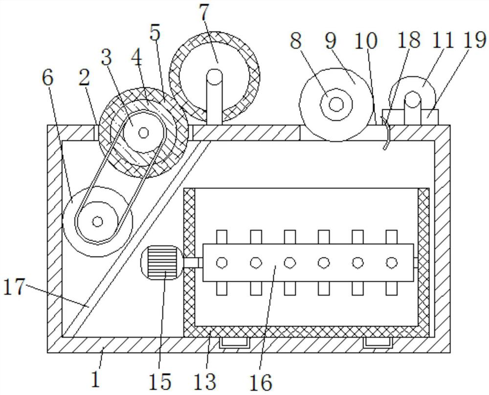 Film covering device for non-woven fabric production