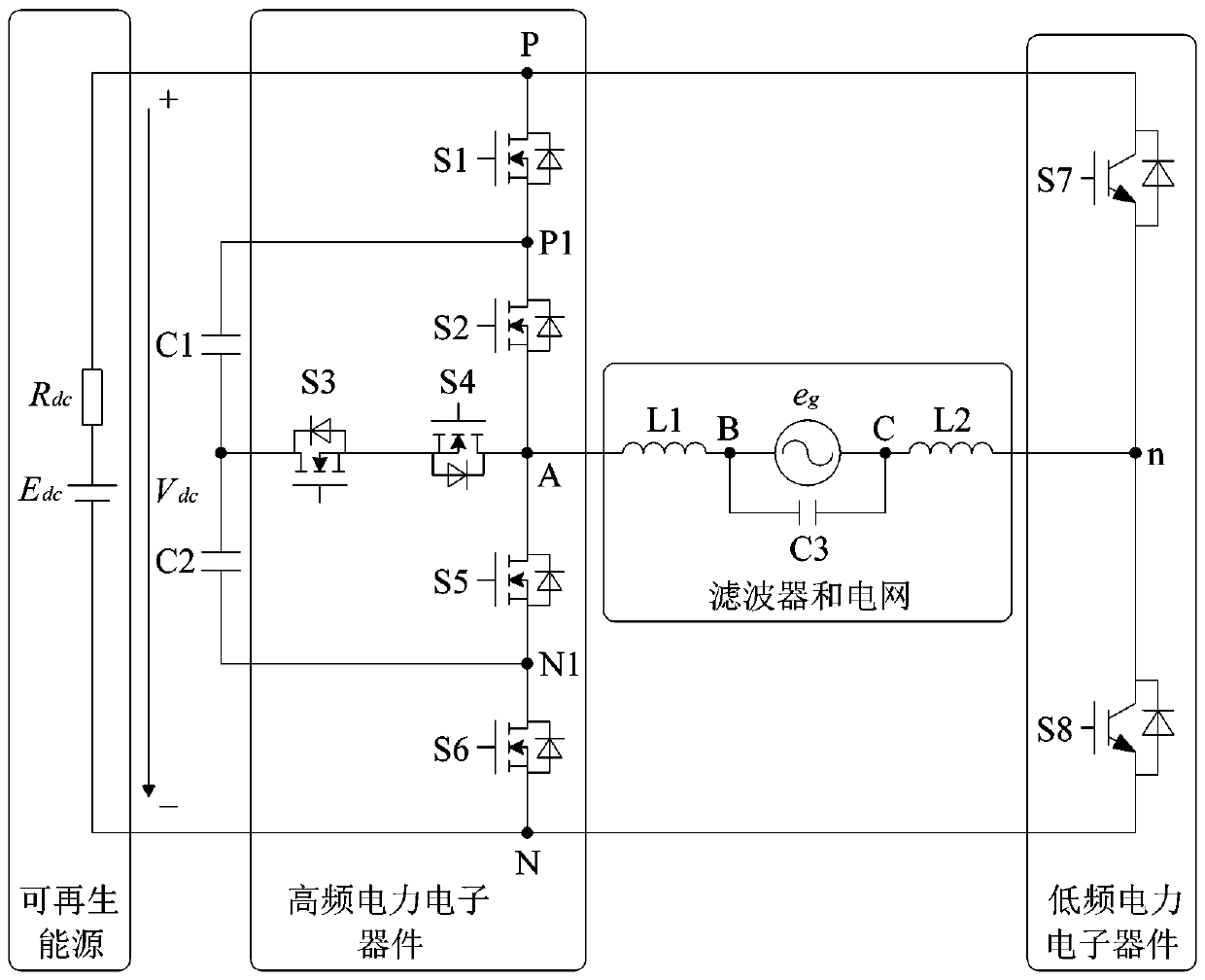 T-shaped nested neutral point clamping hybrid multilevel converter and power generation system