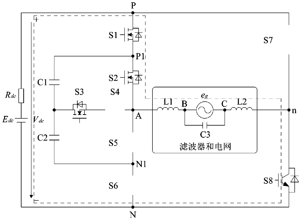 T-shaped nested neutral point clamping hybrid multilevel converter and power generation system