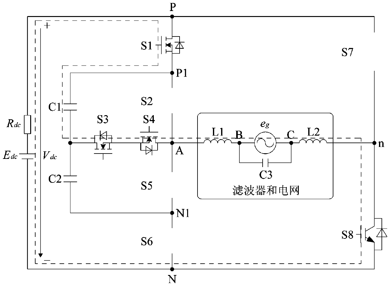 T-shaped nested neutral point clamping hybrid multilevel converter and power generation system