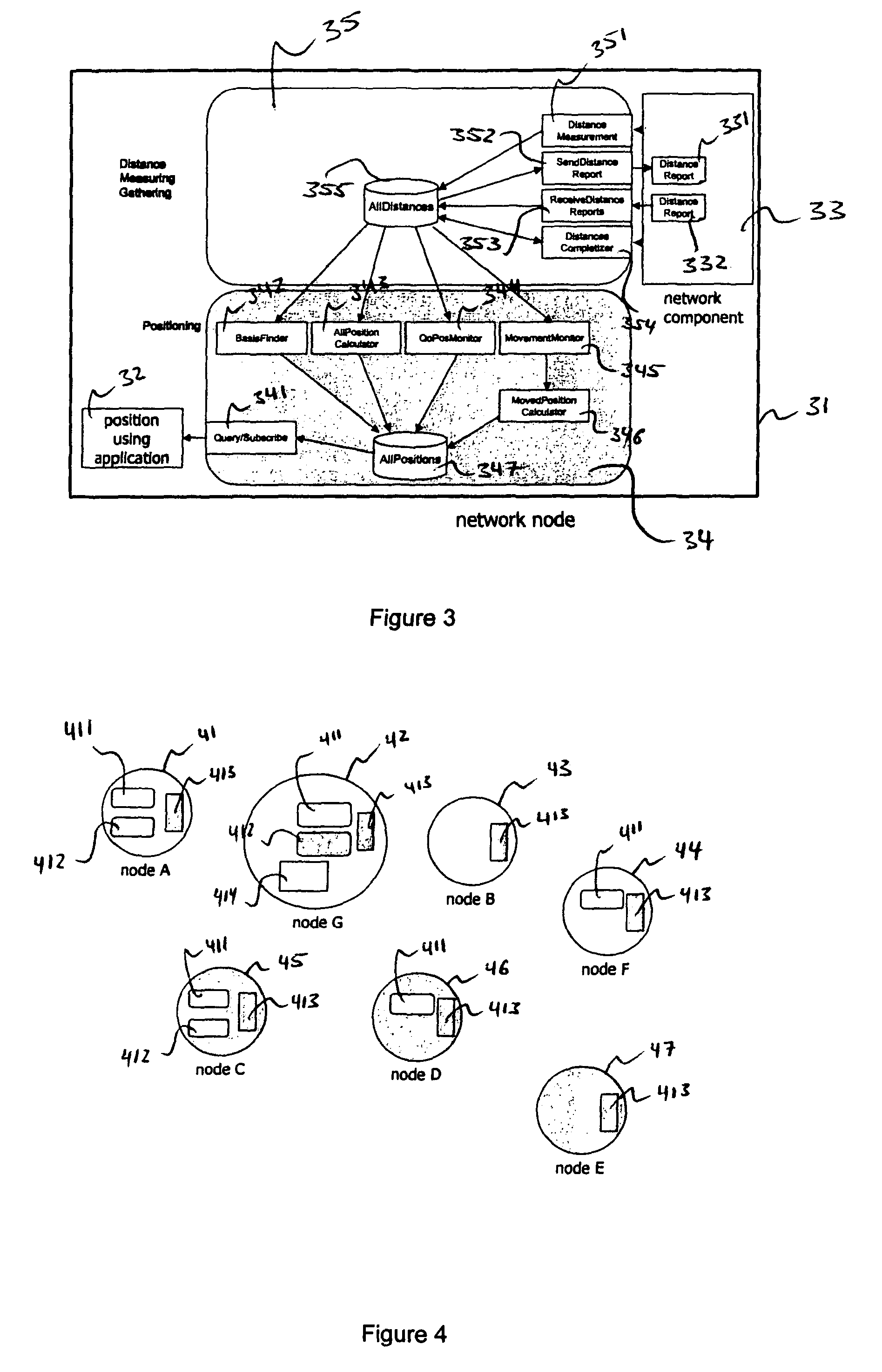 Relative 3D positioning in an ad-hoc network based on distances