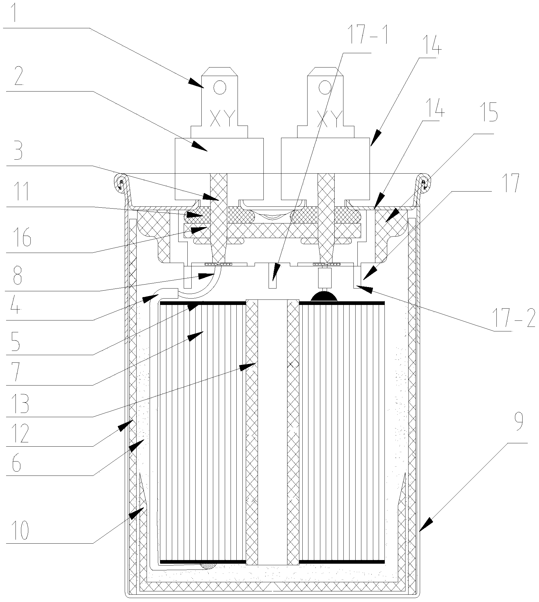 Point-contact-typed explosion-proof capacitor for conductive column