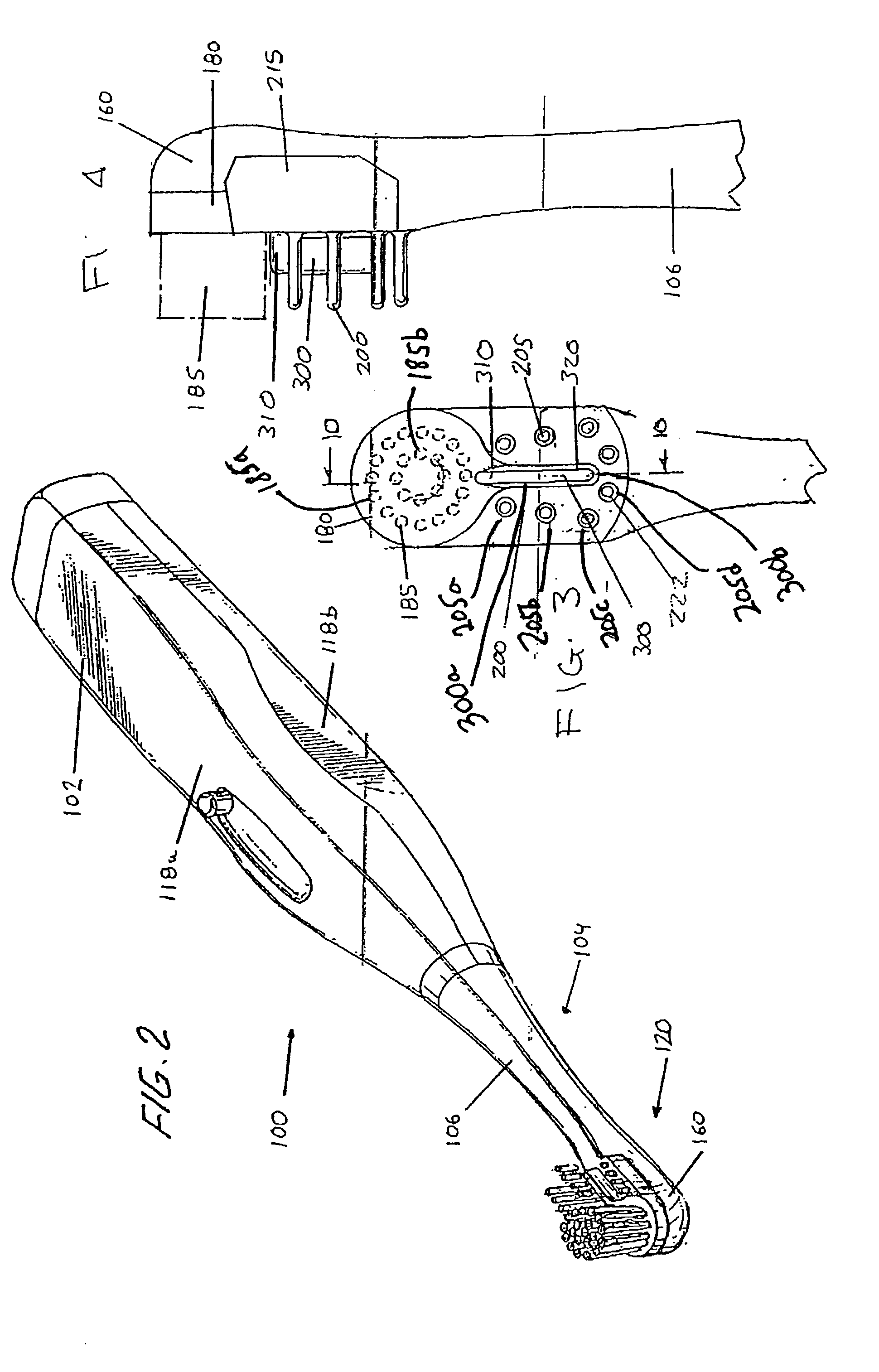 Toothbrush with linear and rotary fields