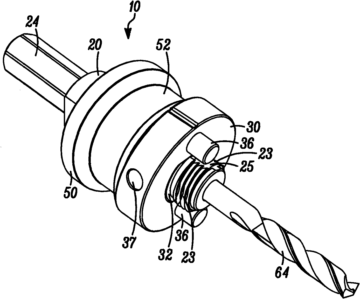 Quick change arbor, hole cutter, and method