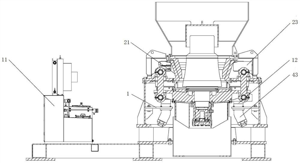 A hydraulic cone crusher