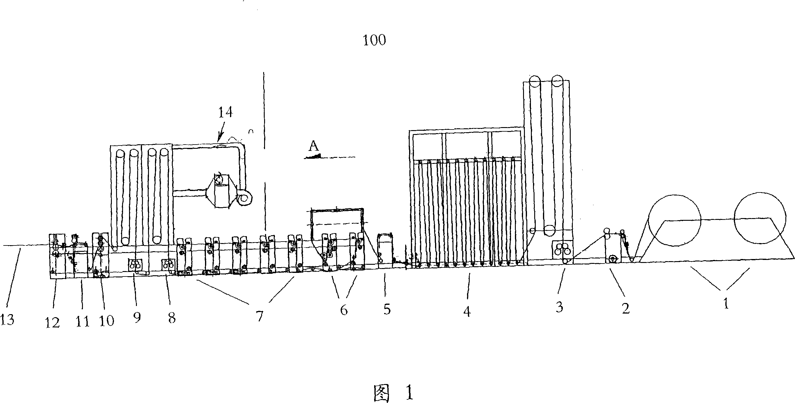 Vertical type reeled paper glazing device and the printing system thereof