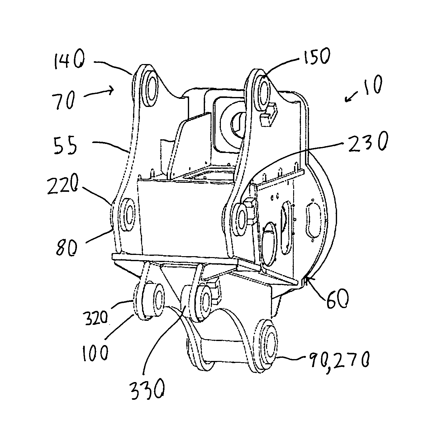 Multiple mounting bracket for a mobile processor attachment mounted on a hydraulic excavator