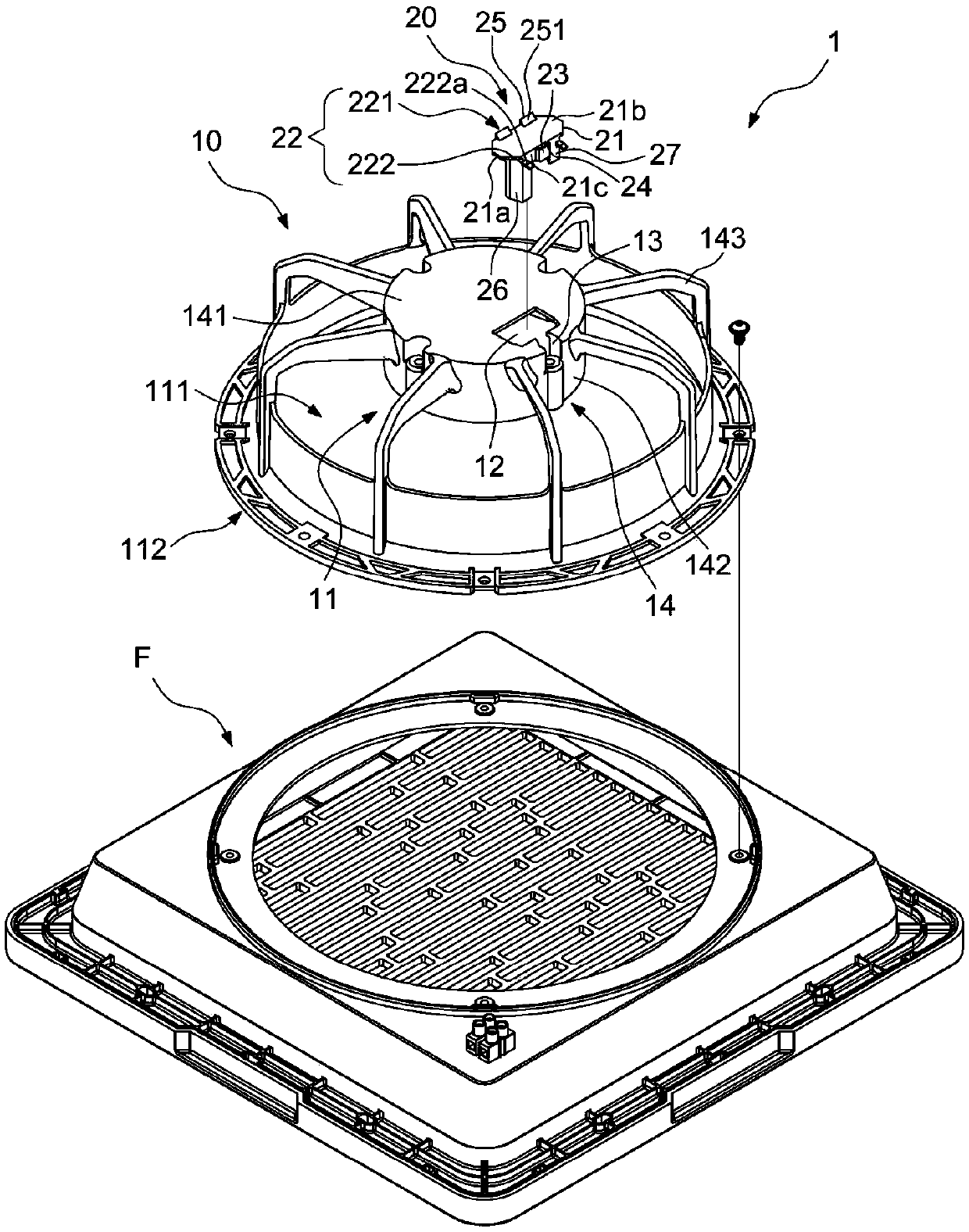 Fan frame and a wire buckling and pressing piece for the fan frame