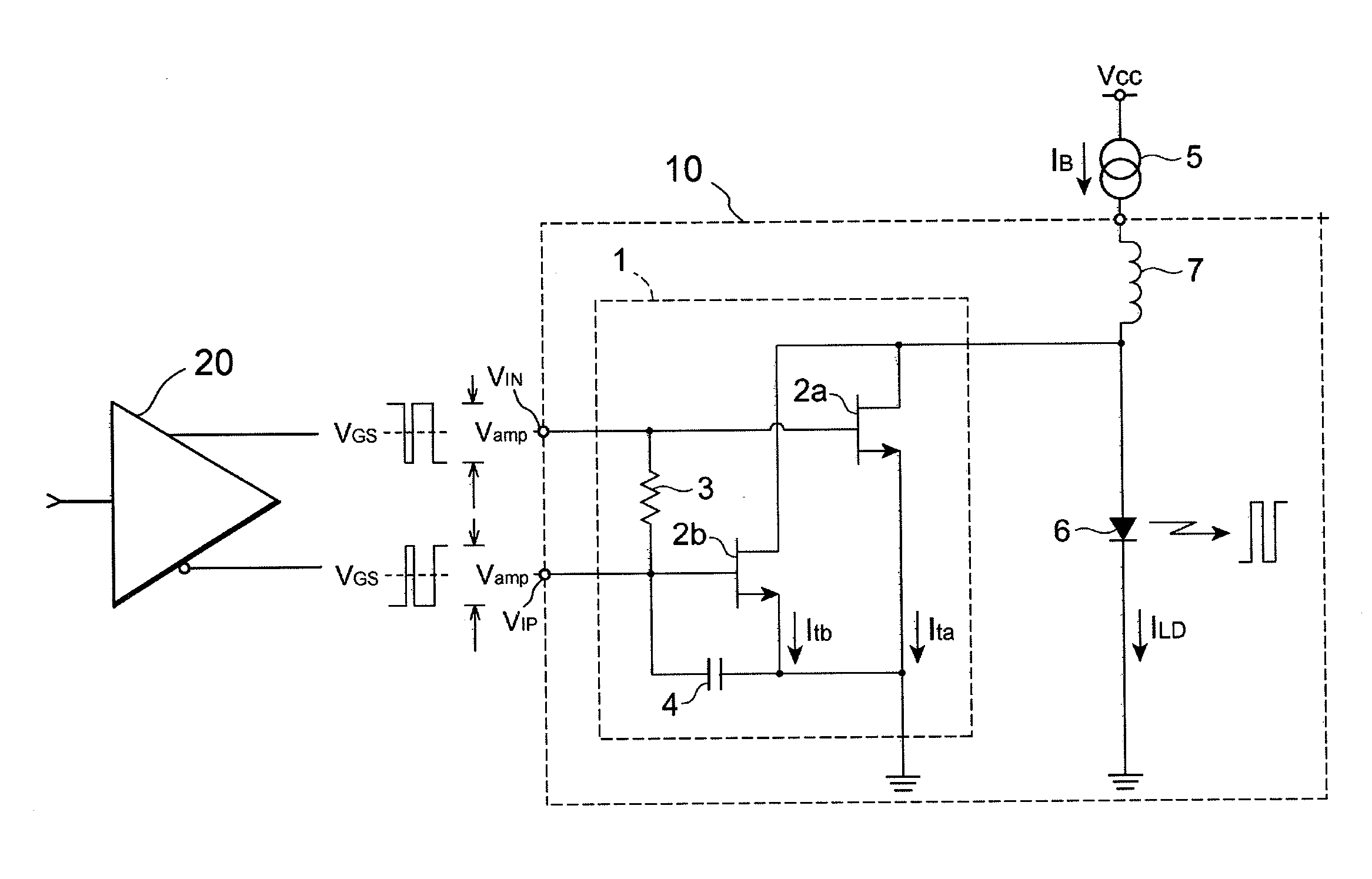 Laser diode driver driven in shunt mode by signals complementary to each other