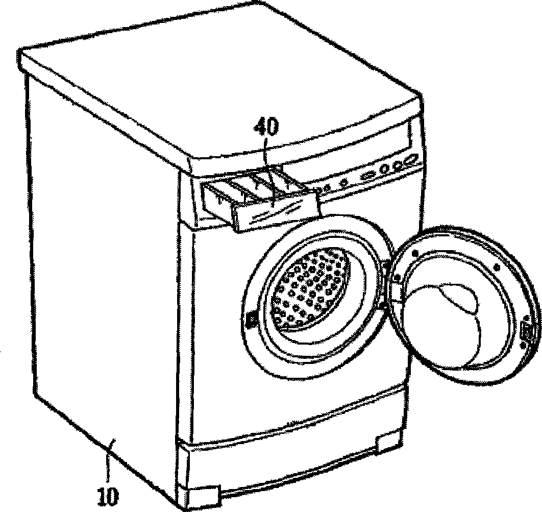 Liquid detergent and fiber softener box component and washing agent dispenser