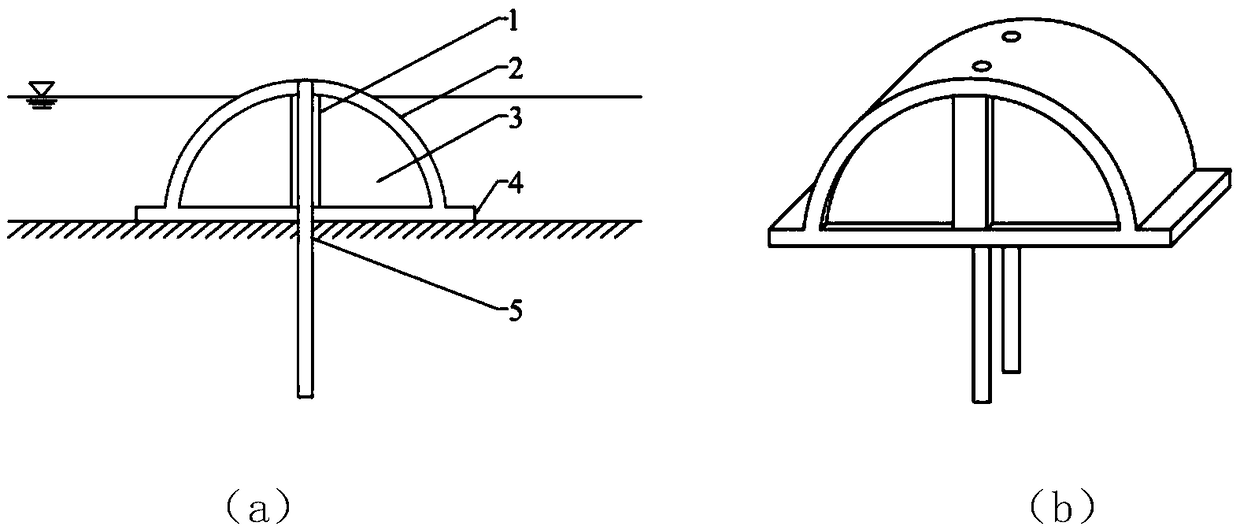 Construction method of semicircular caisson and pile foundation combination breakwater