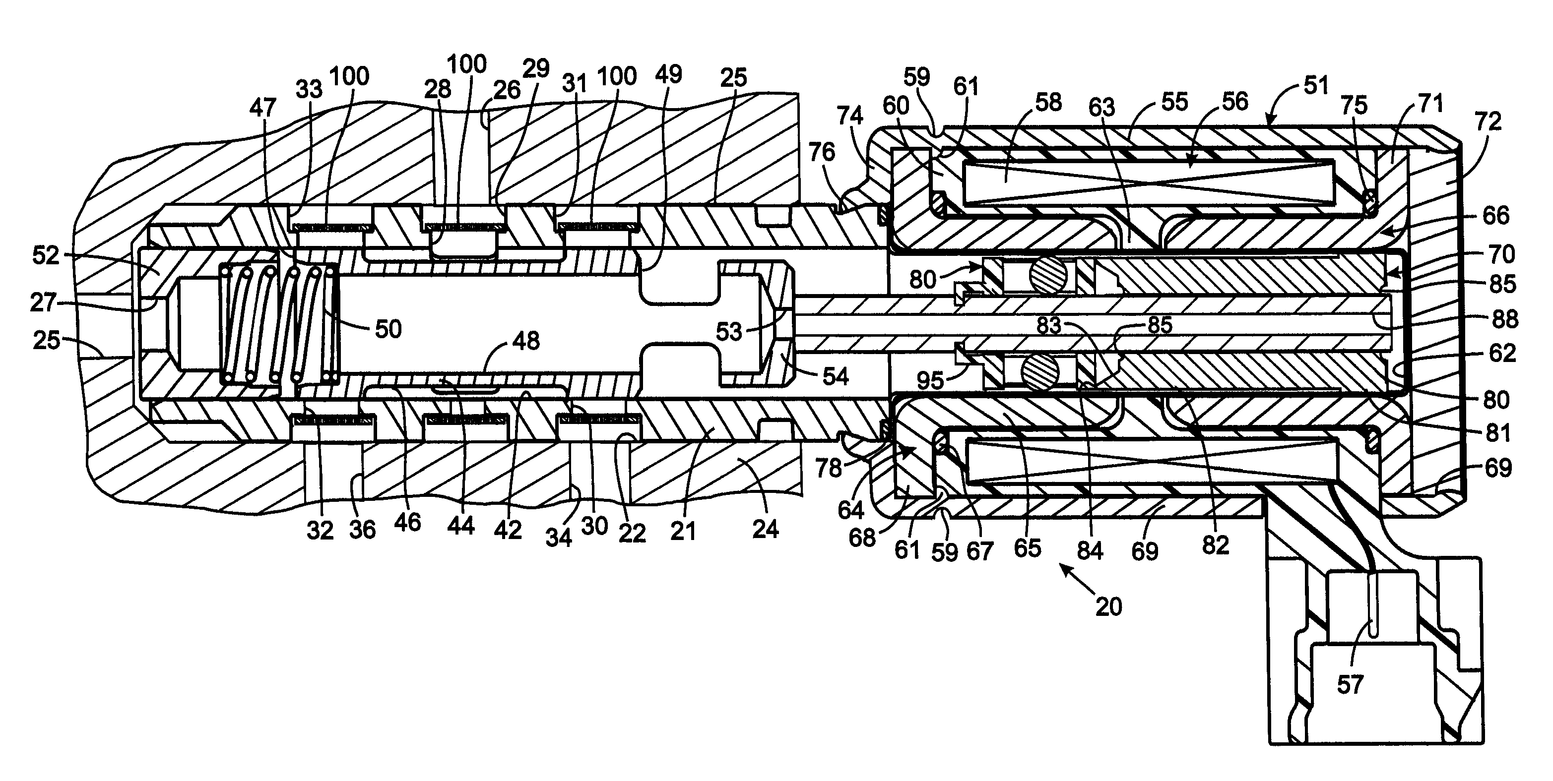 Electrohydraulic valve having a solenoid actuator plunger with an armature and a bearing