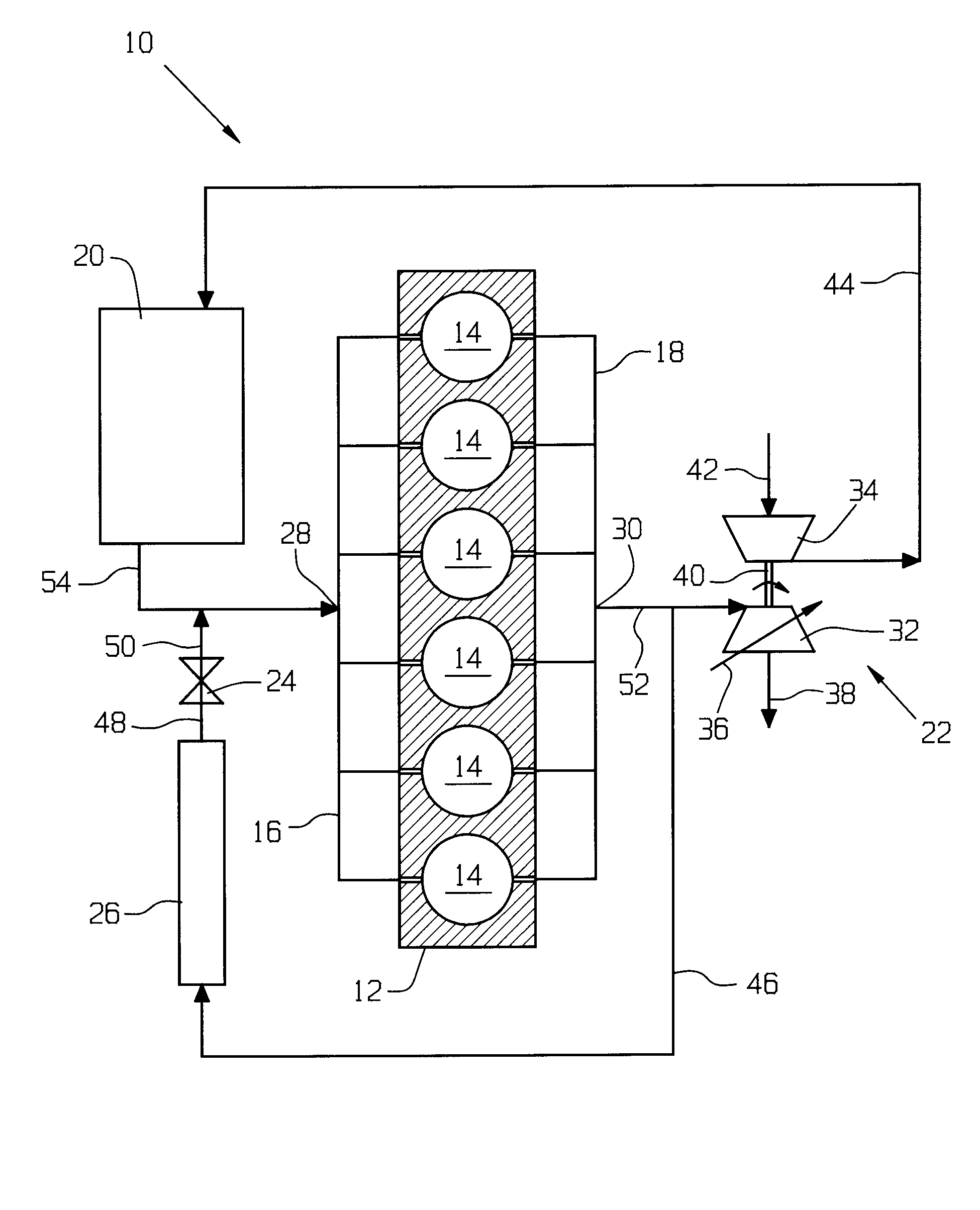Turbocharged internal combustion engine with egr system having reverse flow
