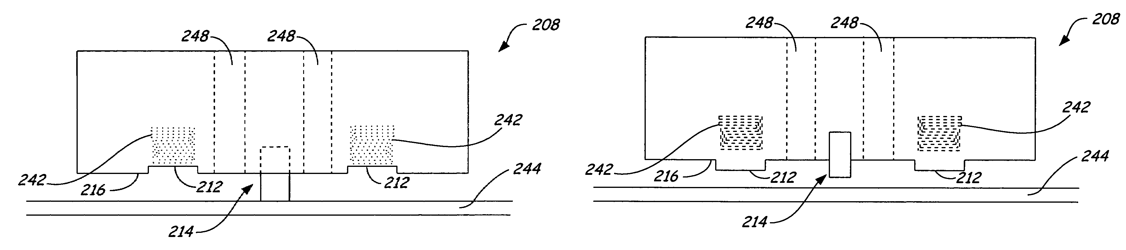 Slider with transducing and heating elements formed on trailing end thereof and sharing same thin film structure