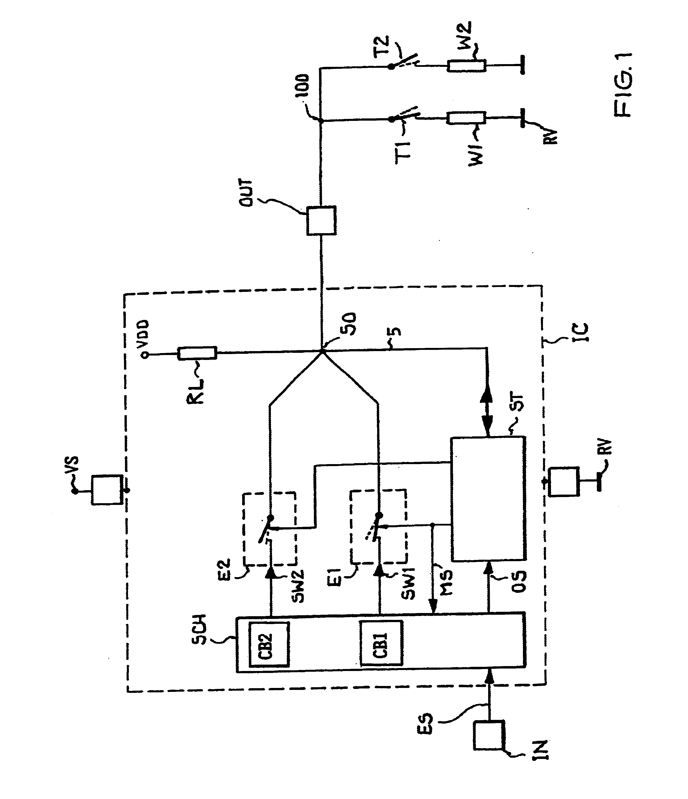 Method for testing an integrated circuit with an external potential applied to a signal output pin