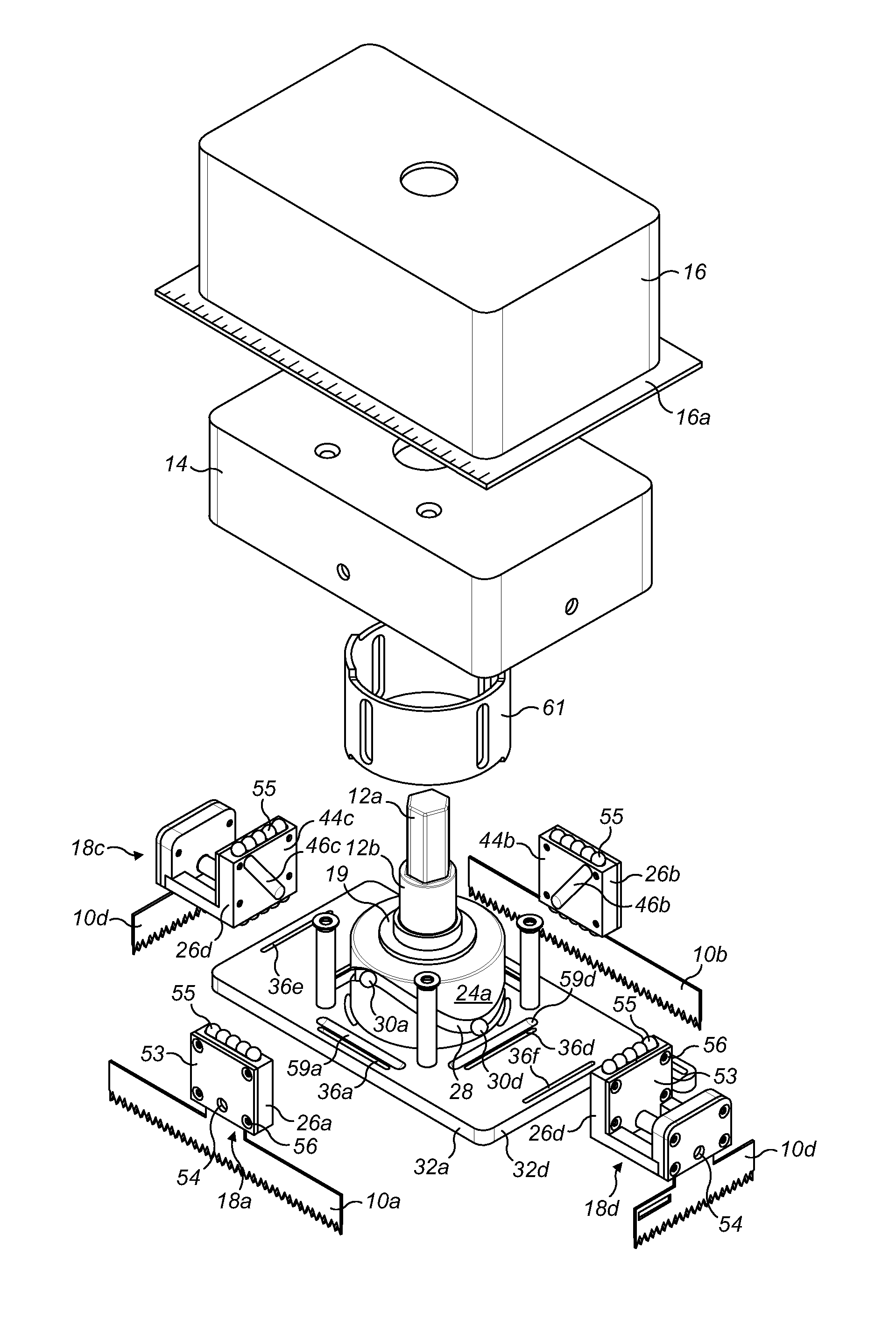 Converting between rotary and linear motion, and a sawing device