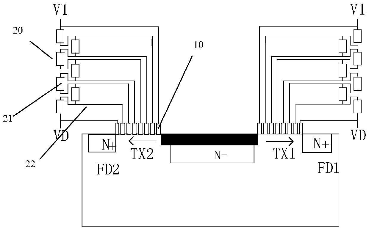 TOF image sensor demodulation pixel structure with rapid charge transfer