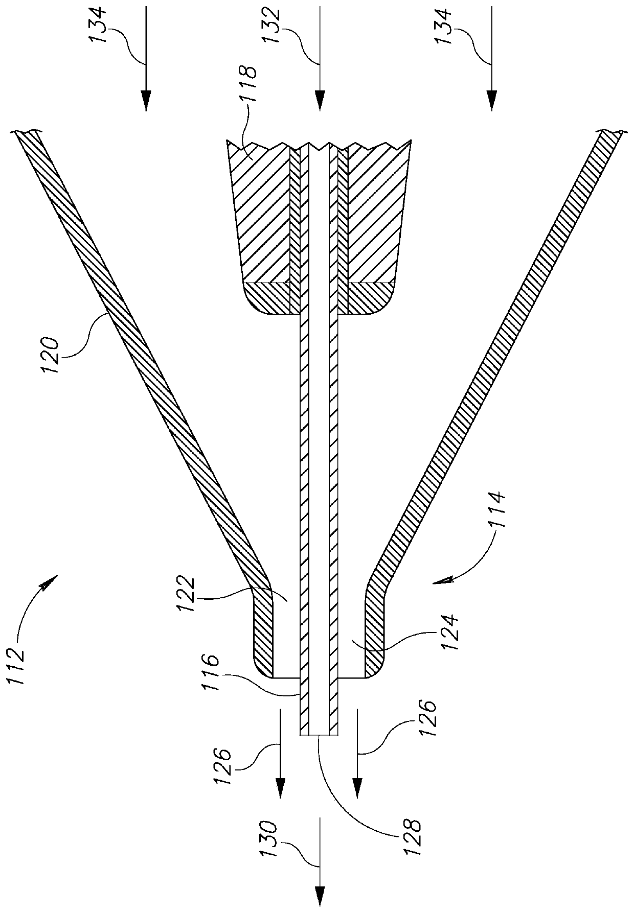 Device with shield for administering therapeutic substances using high velocity liquid-gas stream