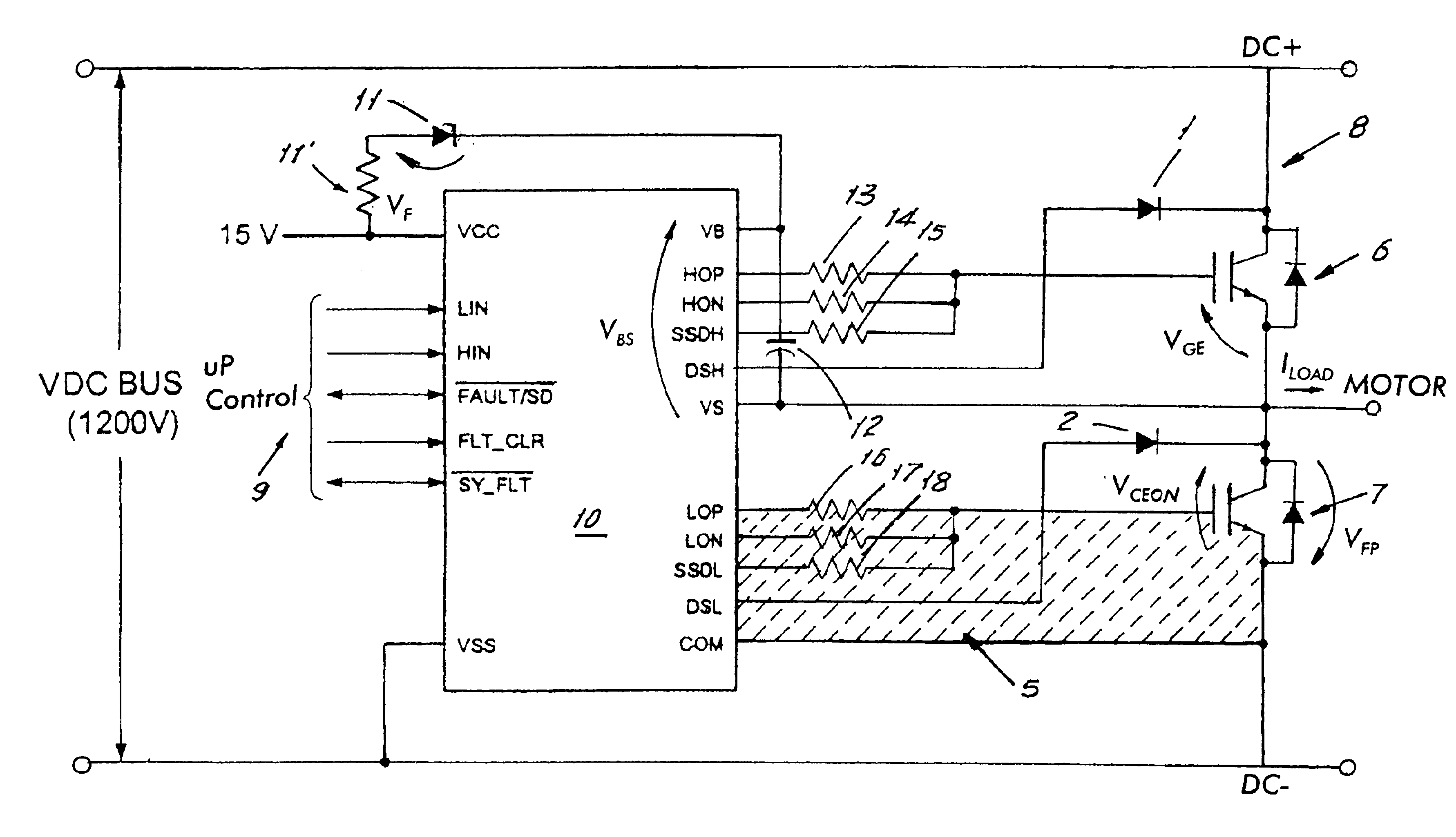 Half-bridge high voltage gate driver providing protection of a transistor