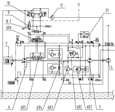 Monorail crane lifting beam hydraulic control system and working method thereof