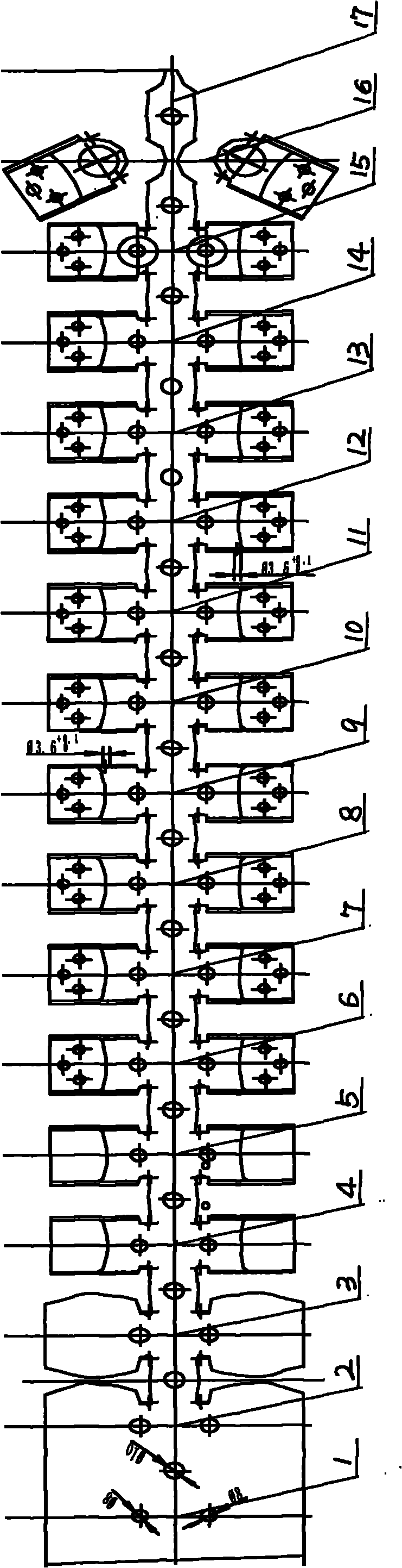 One-step molding method of split foot with grounding hole