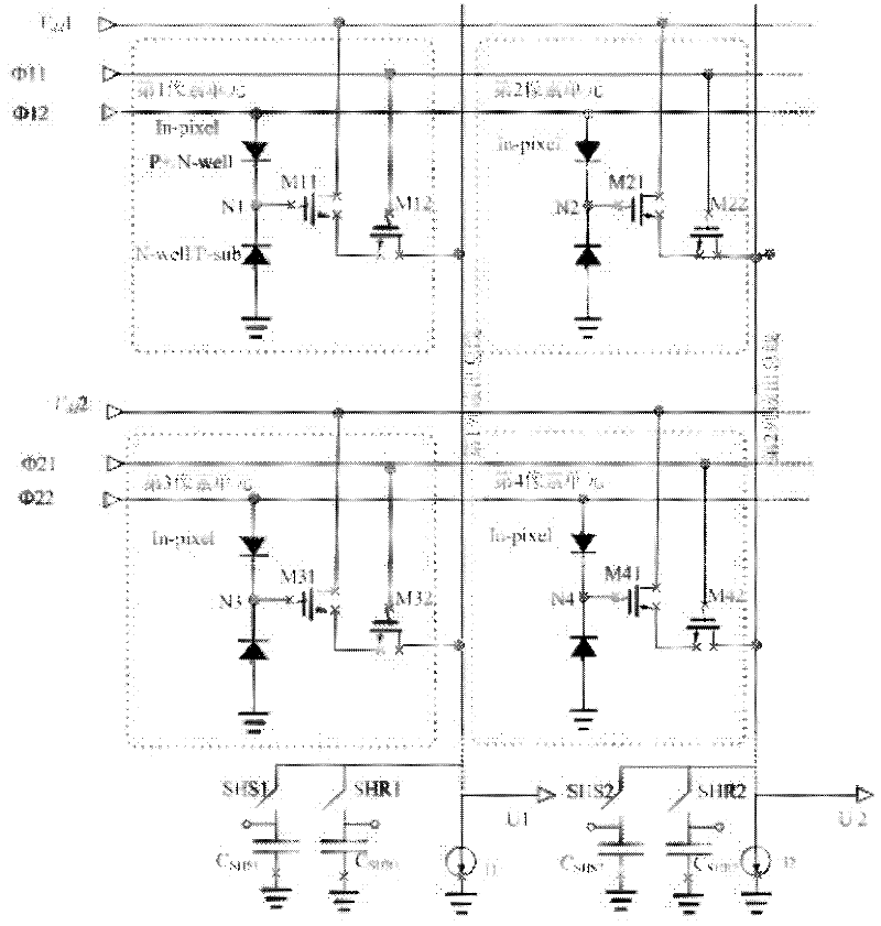 Dual complementary metal oxide semiconductor (CMOS) image sensor pixel unit with high filling factor, and working method