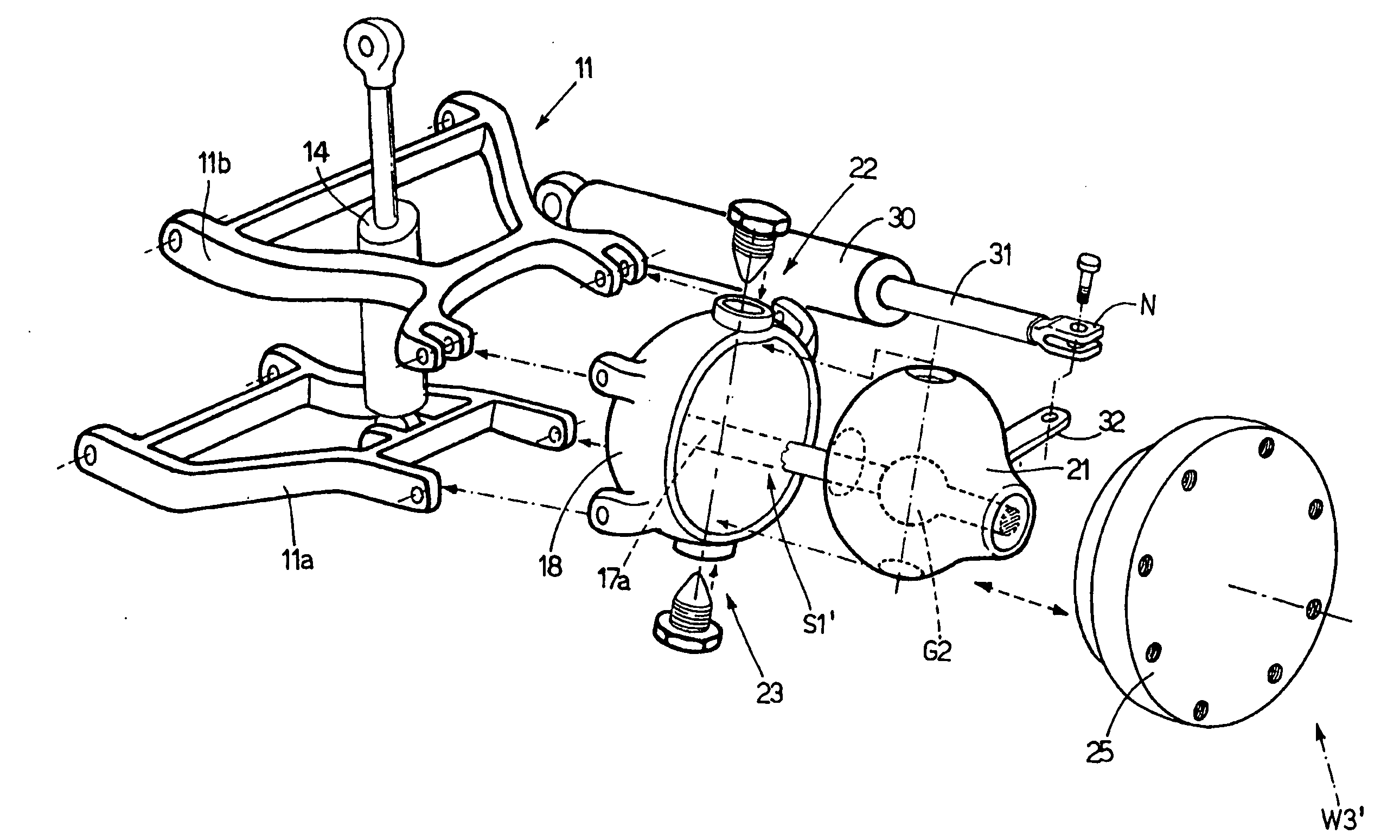 Suspended, articulated and powered front axle for work vehicle