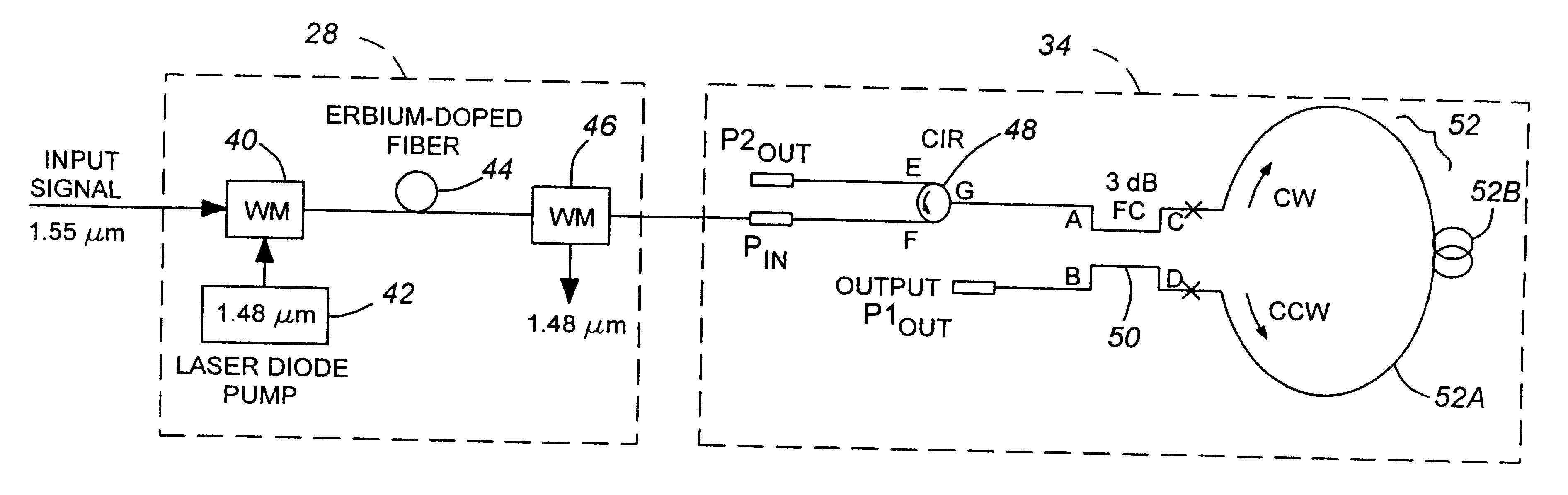 Optical amplifier with loop mirror filter noise reducer, and loop mirror filter per se