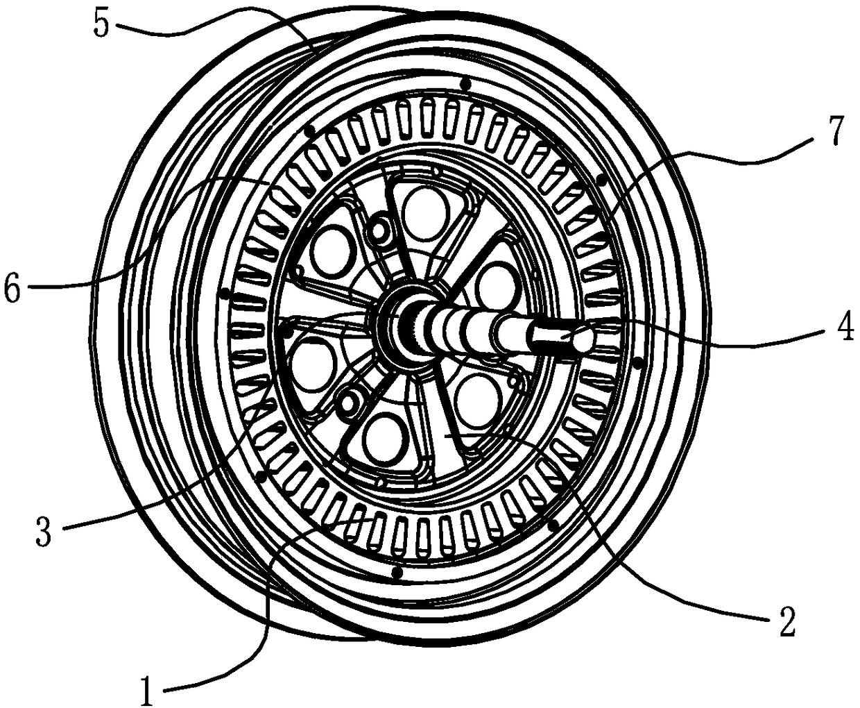 A stator for an electric wheel hub motor and a motor containing the stator
