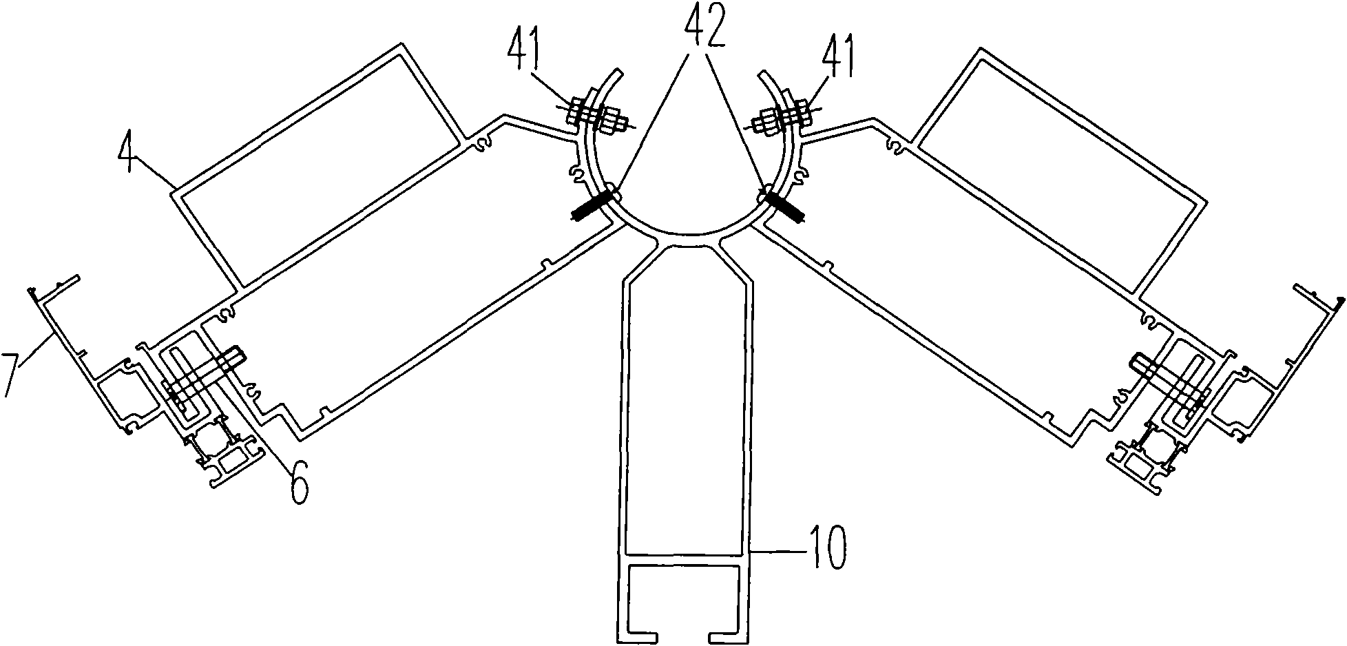 Folding fan-shaped hyperboloidal unit-type building curtain wall system and a construction method thereof