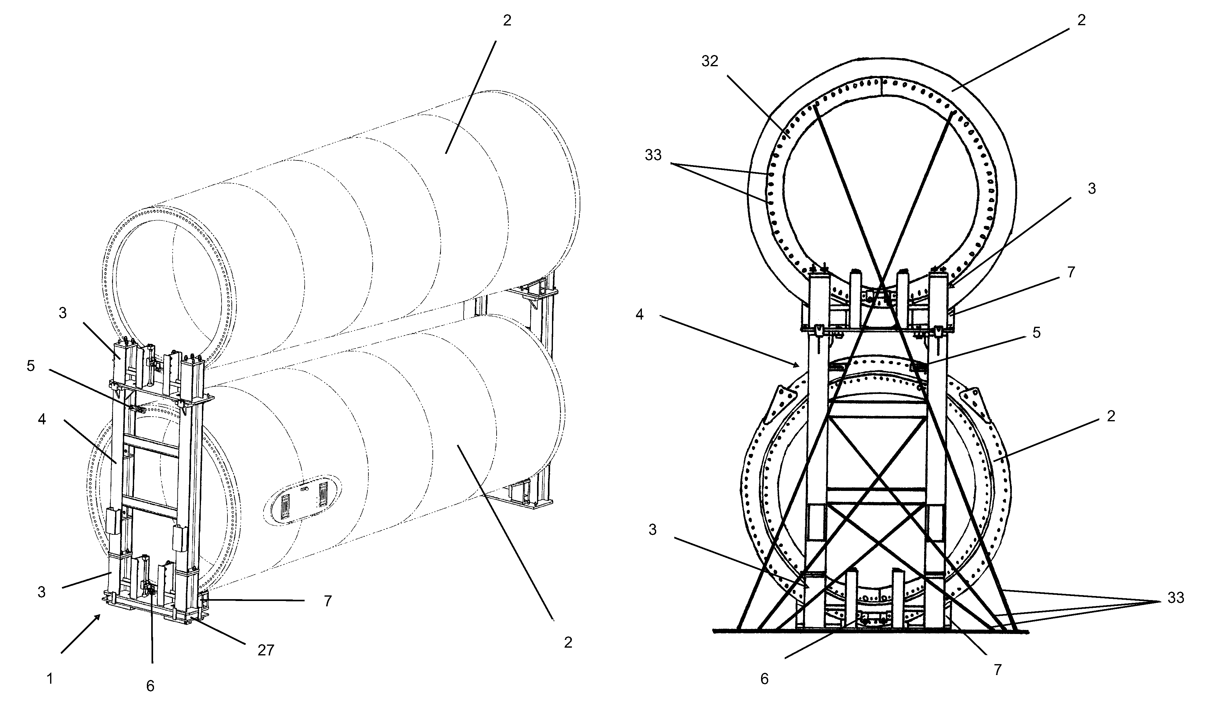 Transporting tool for tower sections of a wind turbine