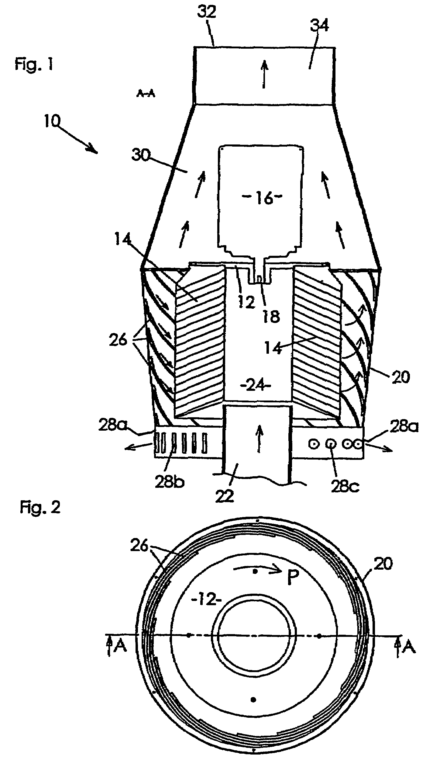 Centrifugal separator for cleaning gases