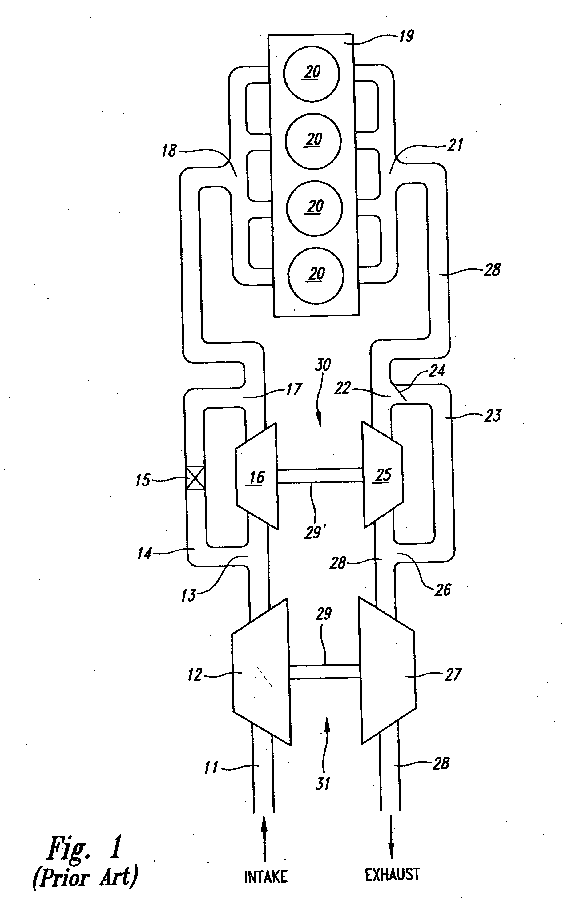 Multi-stage turbocharging system with efficient bypass