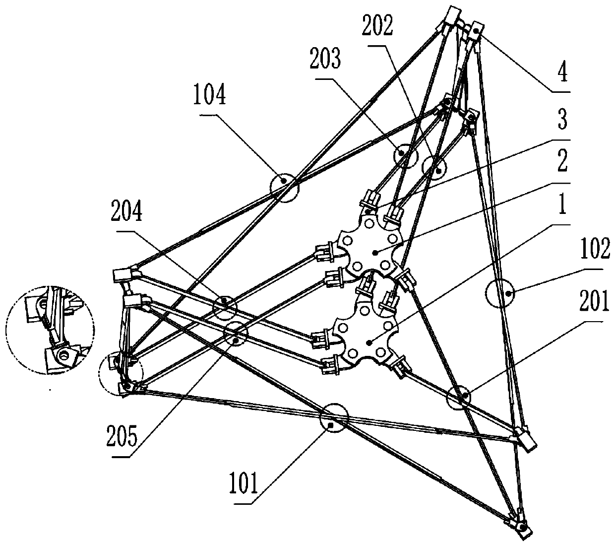 A spatially expandable mechanism based on three-configuration transformation of scissor elements