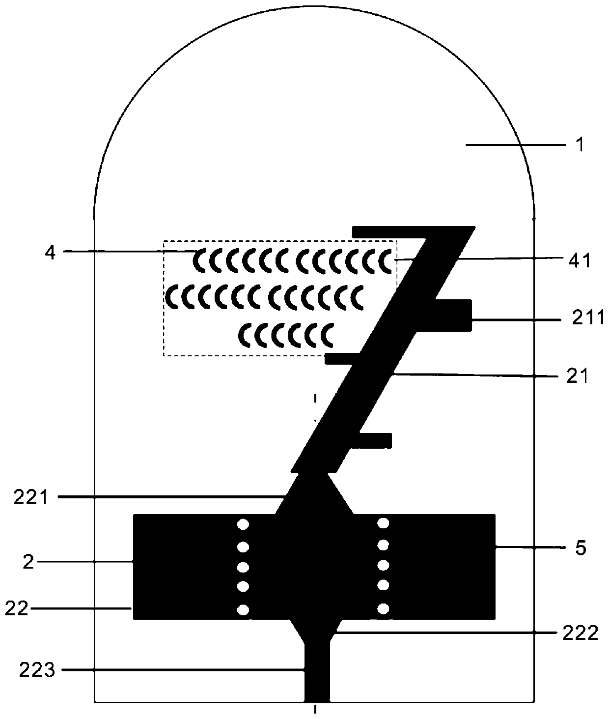 High-gain log periodic antenna based on non-resonant superinterface