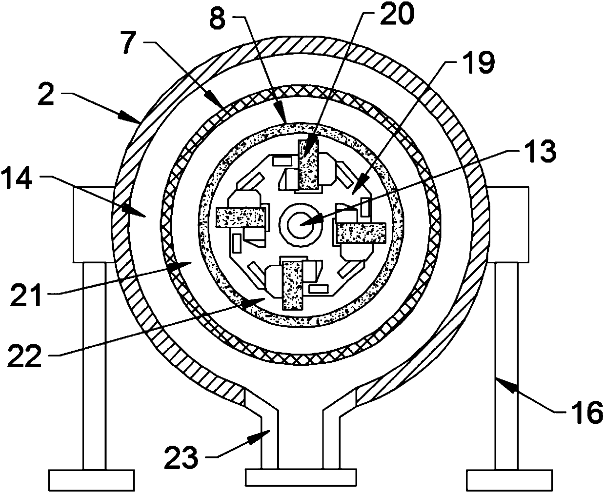 Rolling grinding type continuous sand screening device for buildings