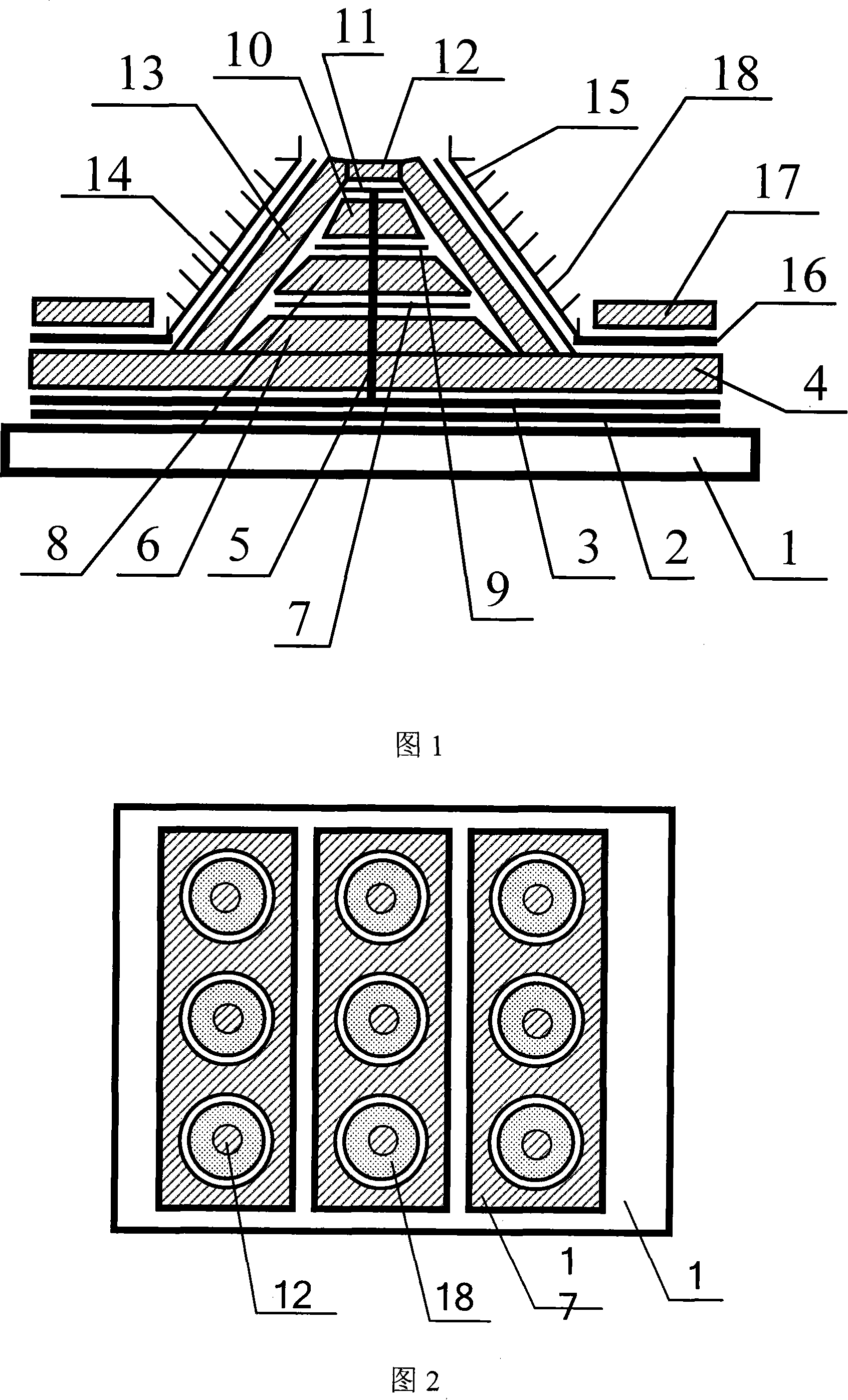 Multiple coaxial cylindrical surface side grid control type flat panel display and its manufacturing technique