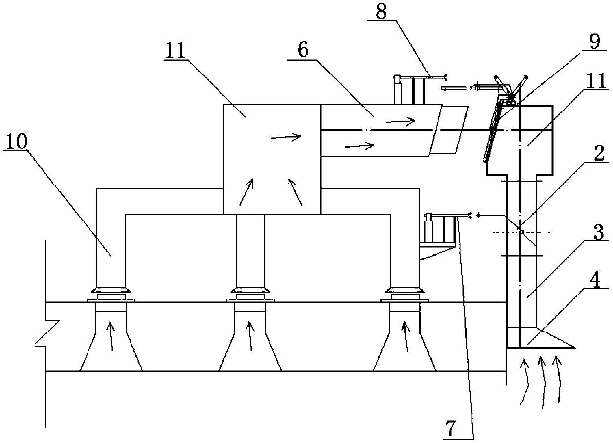 A device and method for collecting flue dust of an oven side-wall door and an oven top of a stamp charging coke oven