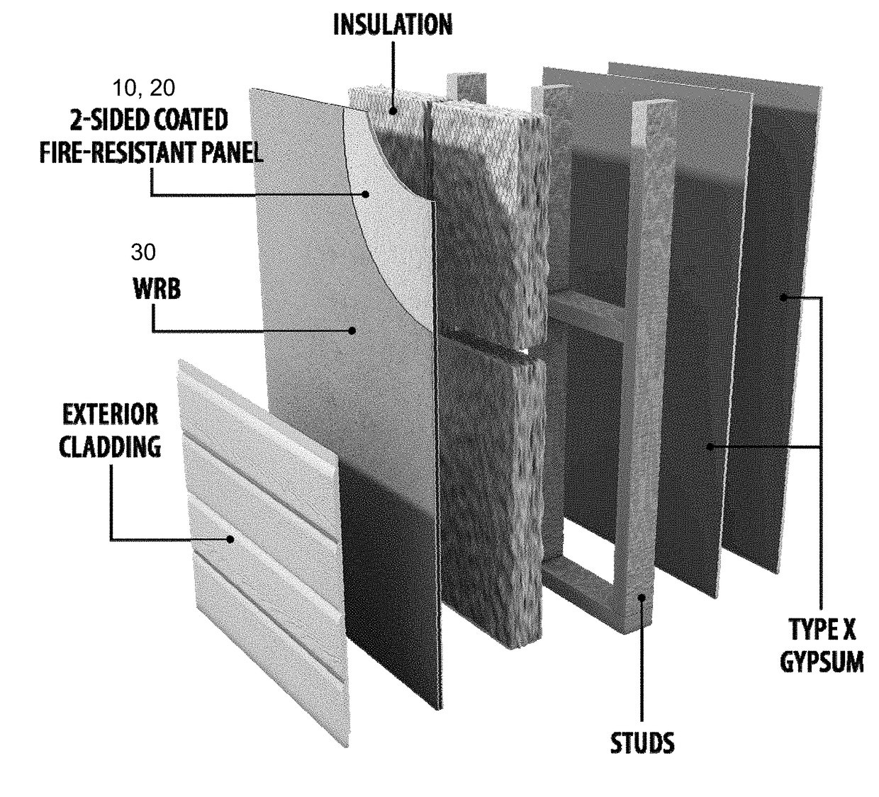 Permeable elastomeric membrane adhered to fire-rated structural osb panels