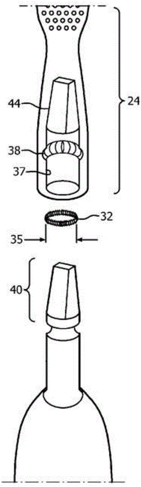 Brush heads with wedge and spring handle interface for electric toothbrushes