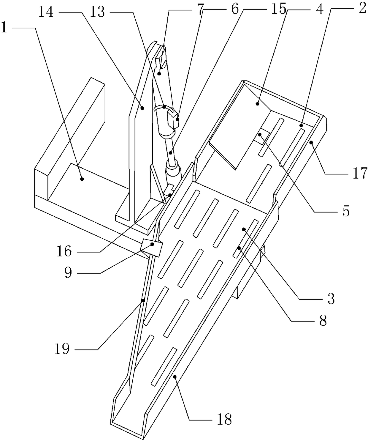 Pierced type material receiving device with machine tool material removal function