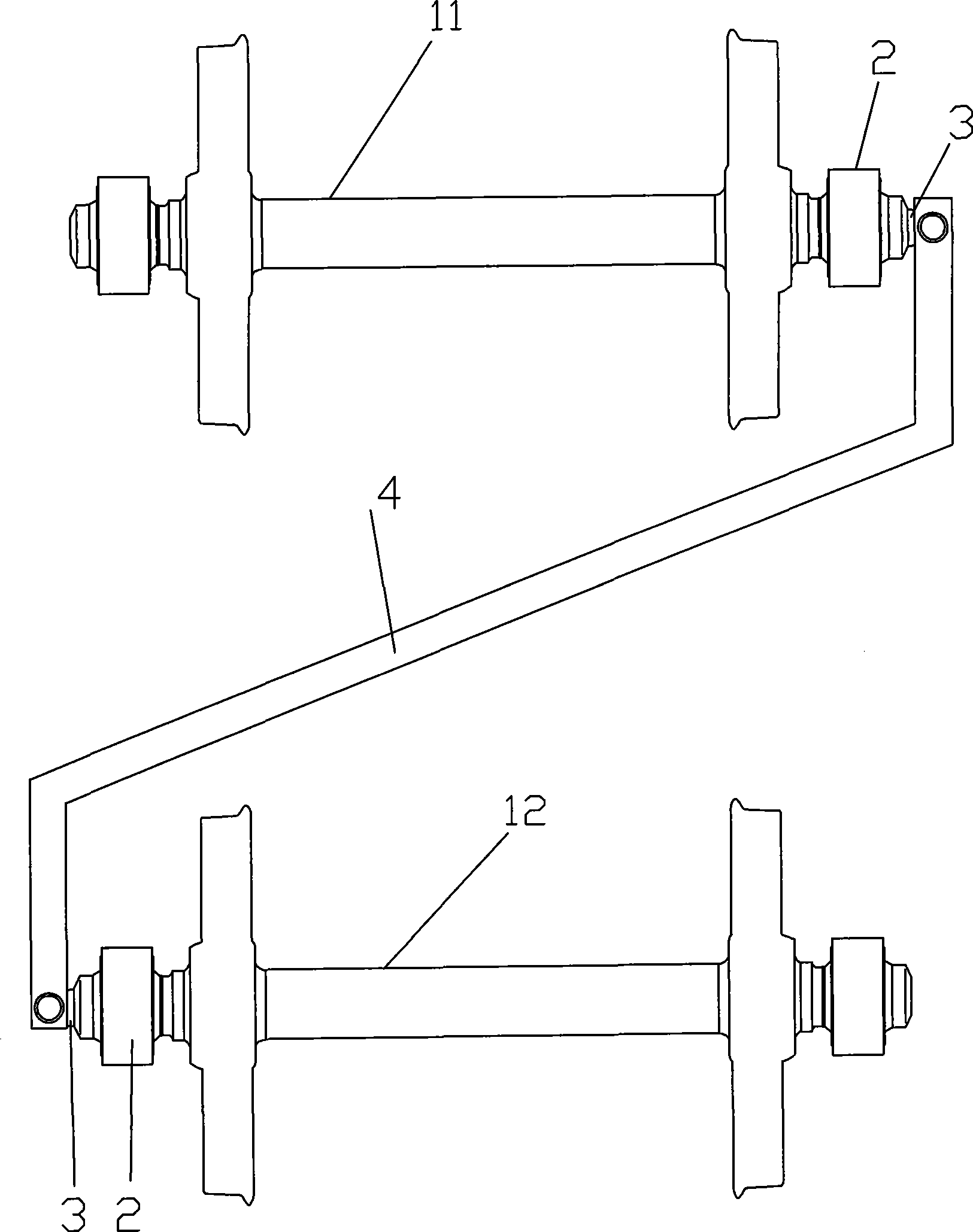 Railway vehicle wheel pair diagonal member pull rod connection device