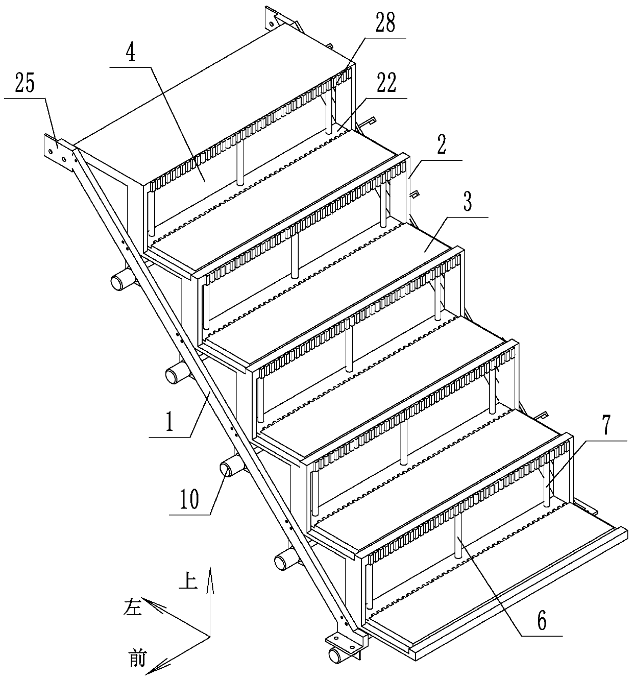 A staircase with automatically ascending and descending steps