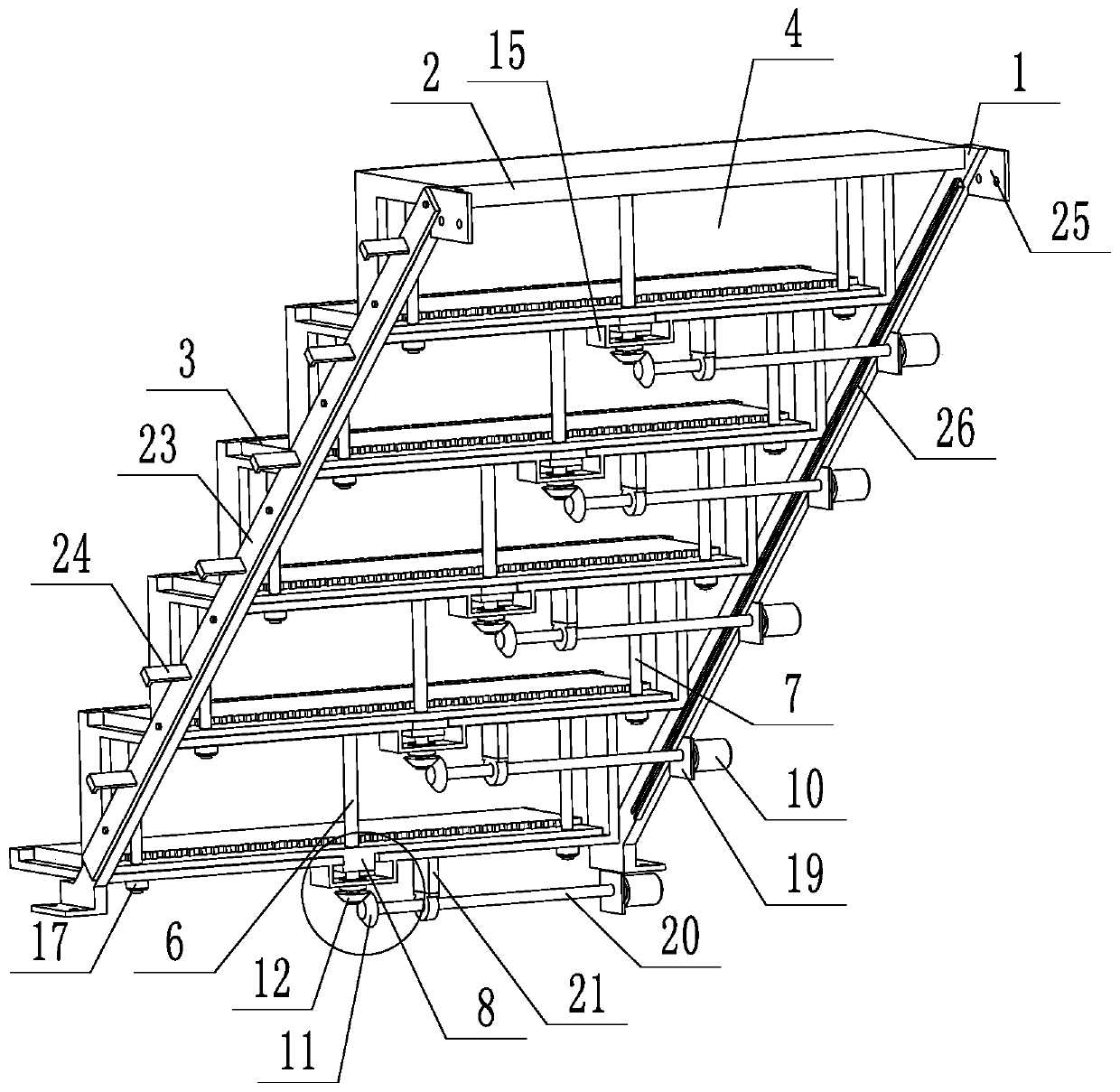 A staircase with automatically ascending and descending steps