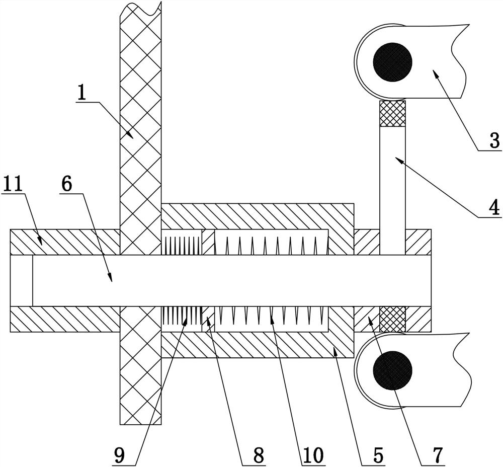 An aluminum alloy climbing frame pendulum pin type anti-fall support attached to the wall