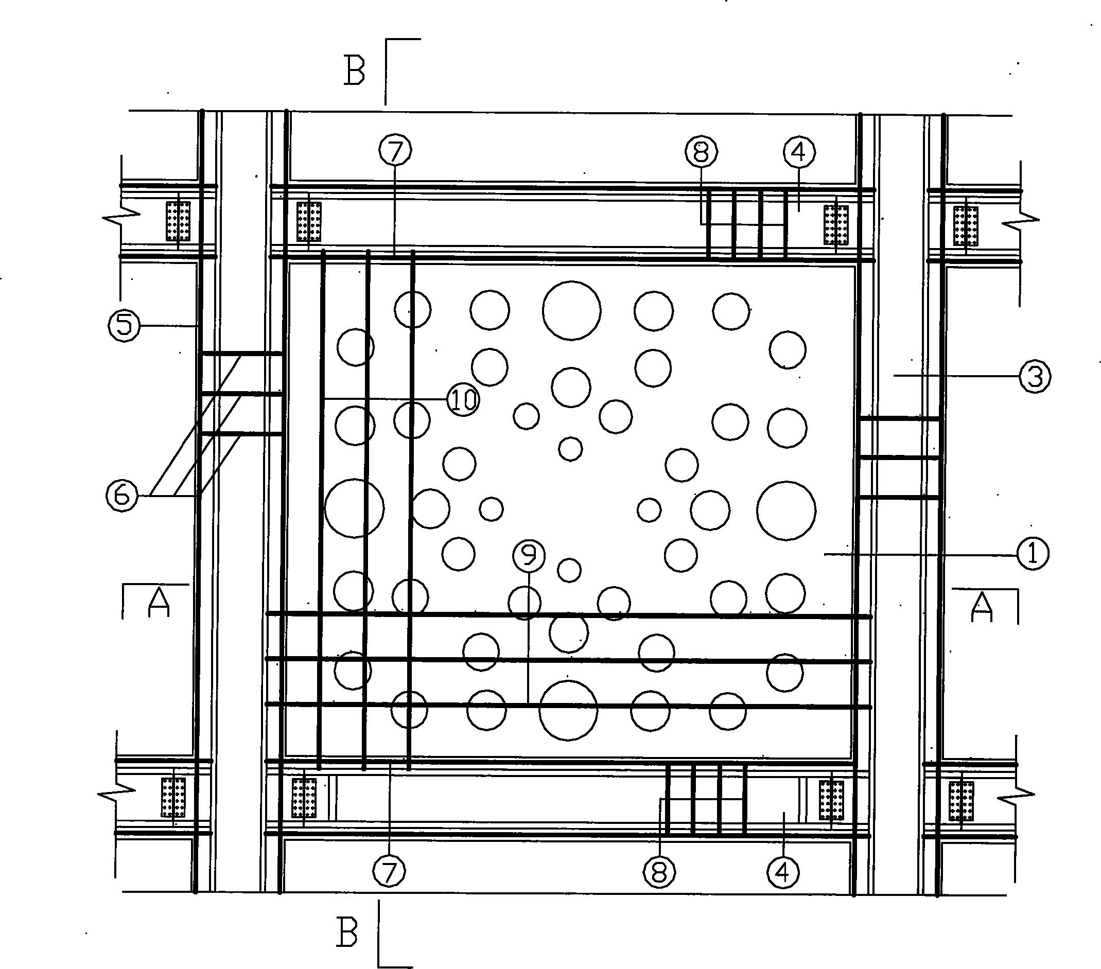 Section steel concrete- punched steel plate-concrete combined shear wall and method for producing the same